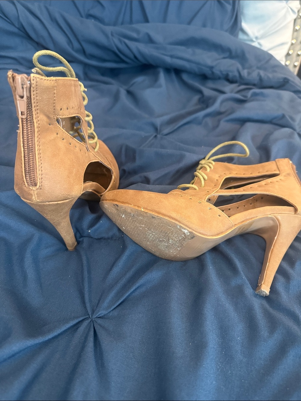 Refresh Lace-Up Pointed Toe Heels in Tan - Picture 2 of 2
